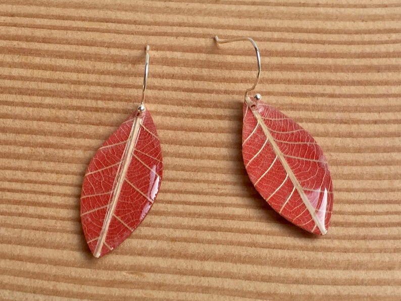Leaf Shaped Earrings-Red