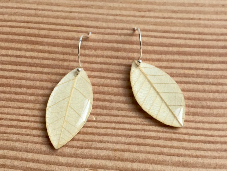Leaf Shaped Earrings-Pearl White